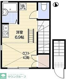 京急本線 立会川駅 徒歩3分の賃貸アパート 2階ワンルームの間取り