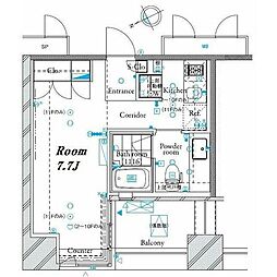 JR山手線 浜松町駅 徒歩7分の賃貸マンション 7階1Kの間取り