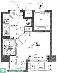 JR山手線 目黒駅 徒歩13分の賃貸マンション 5階1Kの間取り