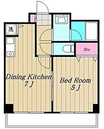 東急大井町線 等々力駅 徒歩1分の賃貸マンション 2階1DKの間取り