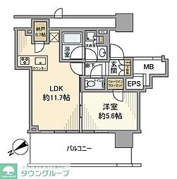 シティタワー目黒 1LDKの間取図画像