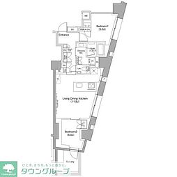 ザ・パークハビオ目黒桜邸 2LDKの間取図画像