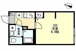 アルマン湘南台 1階1Kの間取り