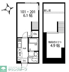 京急本線 南太田駅 徒歩14分の賃貸アパート 2階1Kの間取り