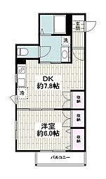 エヴァグリーン 1DKの間取図画像