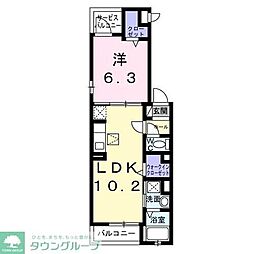 大和市中央林間2丁目アパート 1LDKの間取図画像