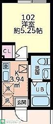パークテラス立場 1Kの間取図画像