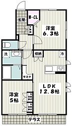 コスモグリーム弐番館 2LDKの間取図画像