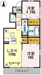 クレールハウス 2LDKの間取図画像