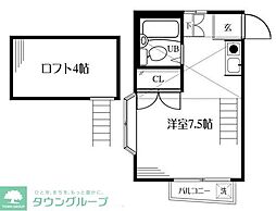 横浜市営地下鉄ブルーライン 港南中央駅 徒歩12分の賃貸アパート 2階ワンルームの間取り