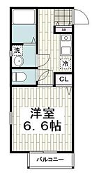 京急本線 南太田駅 徒歩8分の賃貸アパート 2階1Kの間取り