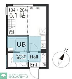 ハーミットクラブハウス京急弘明寺IIIA号棟 2階ワンルームの間取り