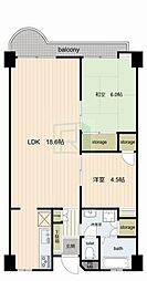 上大岡ハイツC棟 402 4階2LDKの間取り