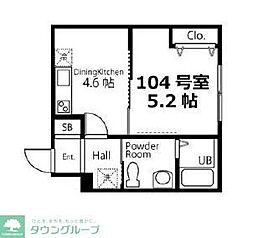 ハーミットクラブハウス金沢八景B棟 1DKの間取図画像