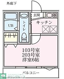 ラコリーヌ踊場 1Kの間取図画像