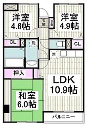 ヒルサイド森 3LDKの間取図画像