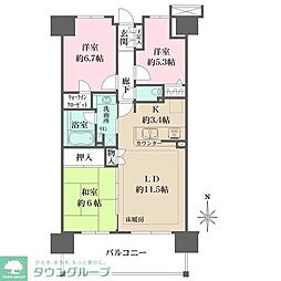JR京浜東北・根岸線 川口駅 徒歩17分の賃貸マンション 3階3LDKの間取り