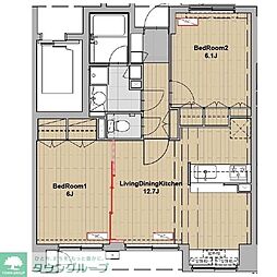 JR京浜東北・根岸線 浦和駅 徒歩12分の賃貸マンション 7階2LDKの間取り