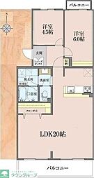 JR武蔵野線 東浦和駅 徒歩14分の賃貸マンション 3階2LDKの間取り