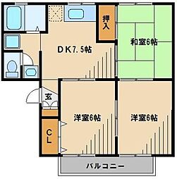 JR埼京線 与野本町駅 徒歩15分の賃貸アパート 2階3DKの間取り