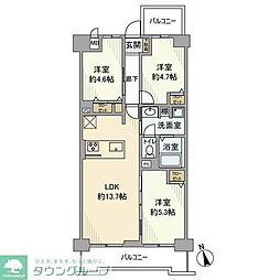 JR埼京線 戸田公園駅 徒歩13分の賃貸マンション 2階3LDKの間取り