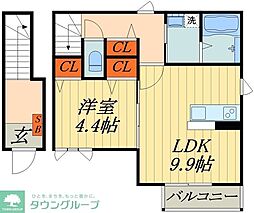 埼玉高速鉄道 南鳩ヶ谷駅 徒歩20分の賃貸アパート 2階1LDKの間取り