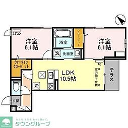 埼玉高速鉄道 浦和美園駅 徒歩10分の賃貸アパート 1階2LDKの間取り
