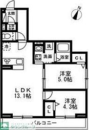 JR武蔵野線 東川口駅 徒歩7分の賃貸アパート 2階2LDKの間取り
