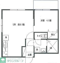 グランドール馬場B棟 1LDKの間取図画像