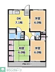 カネタカマンション 3階3DKの間取り