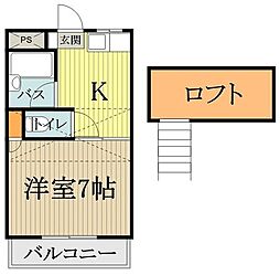 西武拝島線 東大和市駅 徒歩9分の賃貸アパート 2階1Kの間取り