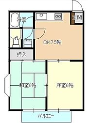 JR青梅線 河辺駅 3.6kmの賃貸アパート 2階2DKの間取り
