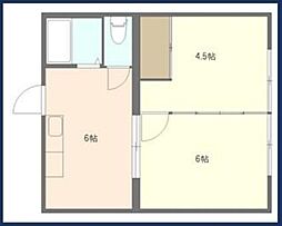 コーポ大南 2階2DKの間取り