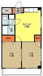 JR八高線 北八王子駅 徒歩2分の賃貸マンション 5階2DKの間取り