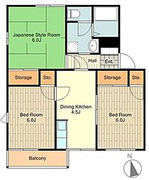 JR八高線 小宮駅 徒歩6分の賃貸アパート 2階3DKの間取り