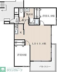 シーグリーン 2階2LDKの間取り