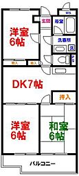 レジデンス第7石川 3DKの間取図画像