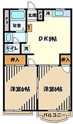 JR青梅線 河辺駅 徒歩12分の賃貸アパート 2階2DKの間取り