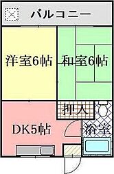 JR青梅線 福生駅 徒歩8分の賃貸マンション 1階2DKの間取り