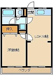 西武多摩湖線 武蔵大和駅 徒歩8分の賃貸マンション 2階1LDKの間取り