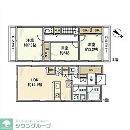 多摩都市モノレール 桜街道駅 徒歩1分の賃貸一戸建て 3LDKの間取り