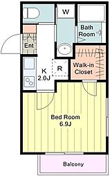 JR中央線 八王子駅 バス14分 神社前下車 徒歩4分の賃貸アパート 1階1Kの間取り