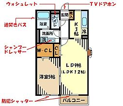 ヴィルヌーブ 2階1SLDKの間取り