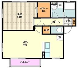 ブリック東松原 2階1LDKの間取り
