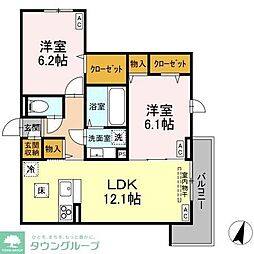 ビューテラスII 2階2LDKの間取り