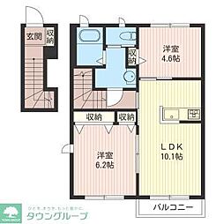 リーベン秋川 2階2LDKの間取り