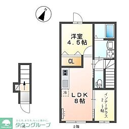 パレス北野 2階1LDKの間取り