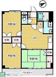 リベルテ1 2階3DKの間取り