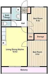 JR中央線 八王子駅 バス15分 薬師前下車 徒歩5分の賃貸アパート 2階2LDKの間取り