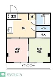 カーサハシモト 2階2DKの間取り